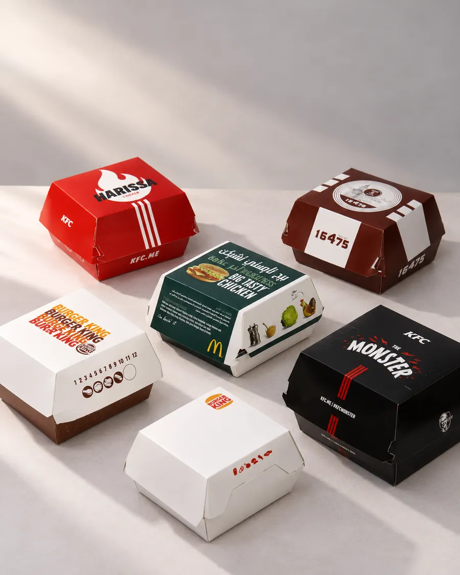 Burger boxes for fast-food restaurants